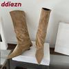 Fashion Pointed Toe Ladies Knee High Modern Boots With Wedges Shoes Fashion Flock Women Long Boots Female Low Heel Shoes Pumps lady