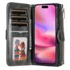 KT Multi-Functional Series-3 For iPhone 16 Phone Case PU Leather Zipper Wallet Detachable Cover - Bl