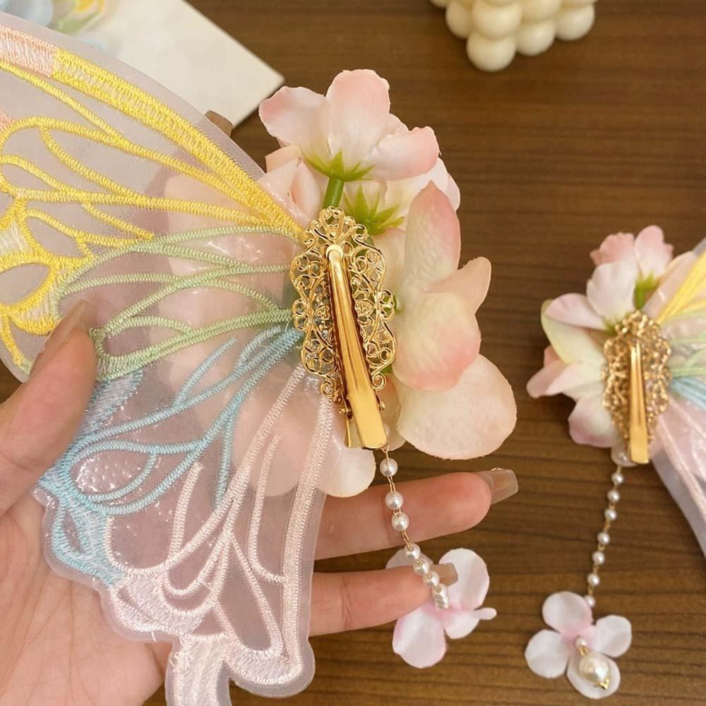 Mesh Big Butterfly Wing Hairpins Sweet Elf Ear Headband Lovely Flower Headband  Kids Gift