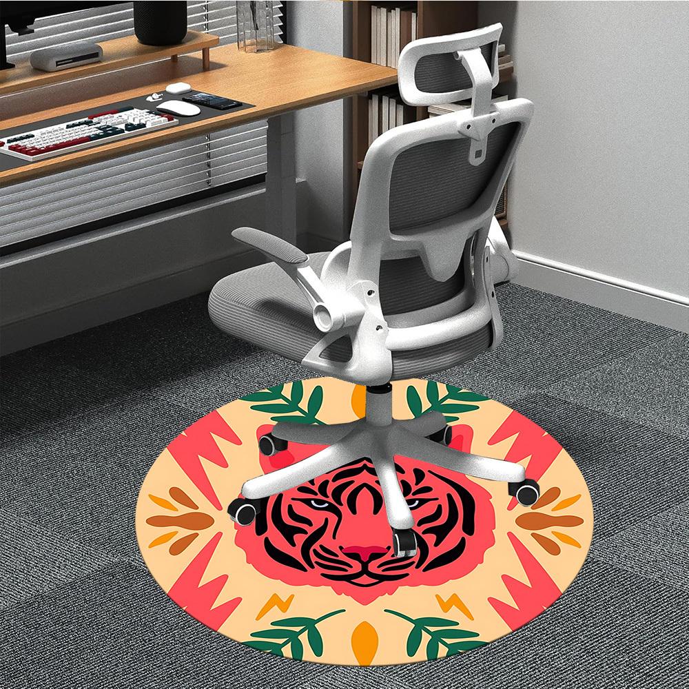 1pc Tiger Print Chair Carpet for Office, Round Non Slip Durable Large Size Office Carpet, Suitable for Office