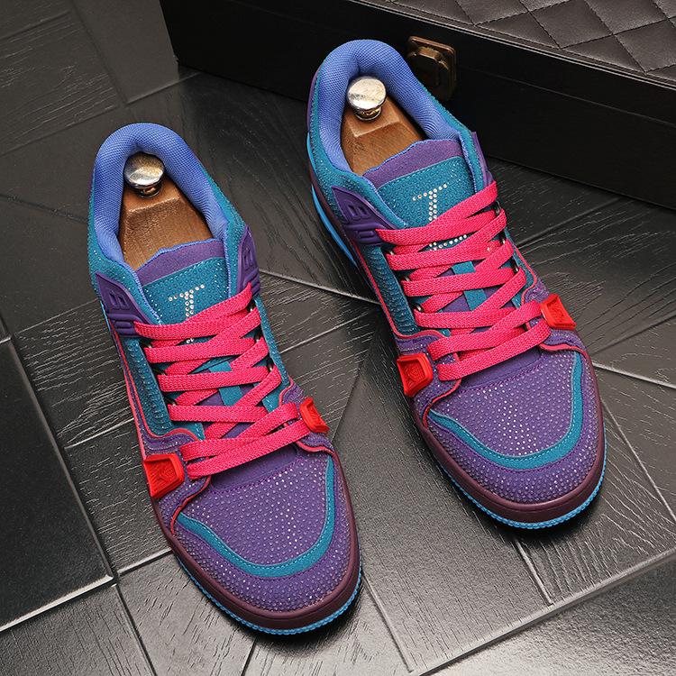 Low Cut Trendy Shoes Men's Rhinestone Fashion Trend Board Shoes Personalized Color Blocking Korean Version Full Diamond Casual Shoes Lightweight