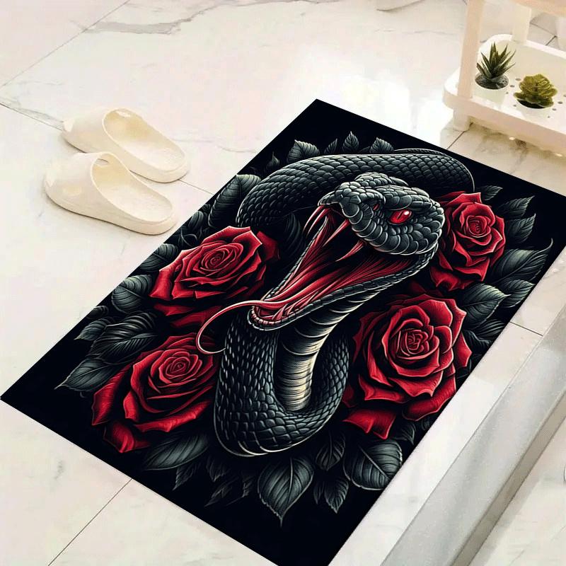 1pc Rose and snake Design Indoor Area Rug - Soft, Anti-Slip, and Durable Gaming Room Decor for Bedroom