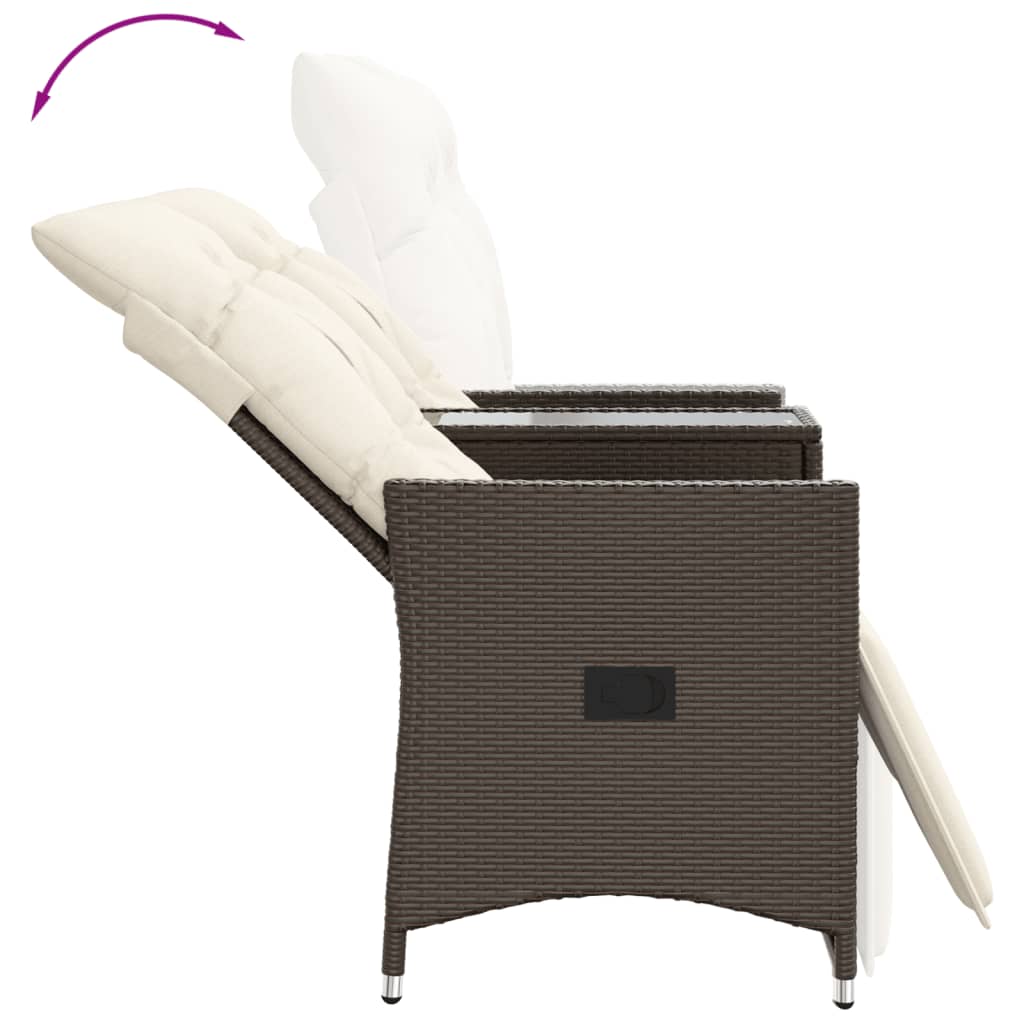 Vidaxl Folding Garden Sofa with Table, 2-Seater, Brown, PE Rattan
