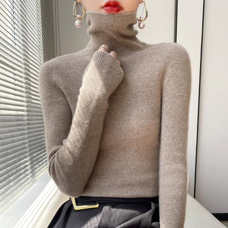 Women's Chunky Knit Turtleneck Sweater - Slim Fit, High Neck, Wool Base Layer for Autumn/Winter.