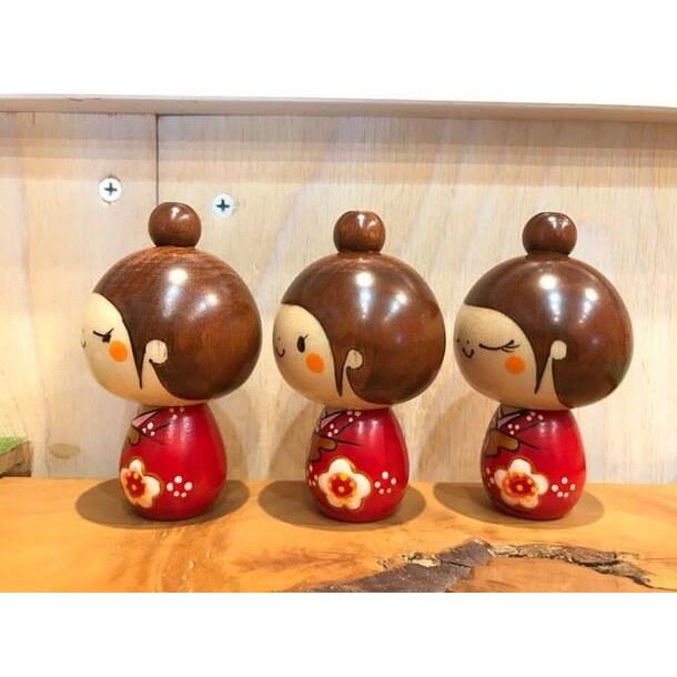 Shipping Is Via Regular Mail. Kokeshi Doll Ume Komachi Red Kimono Side Glance Vertical Eyes Closed Plum Blossom Handmade Toy Gift Interior Decoration