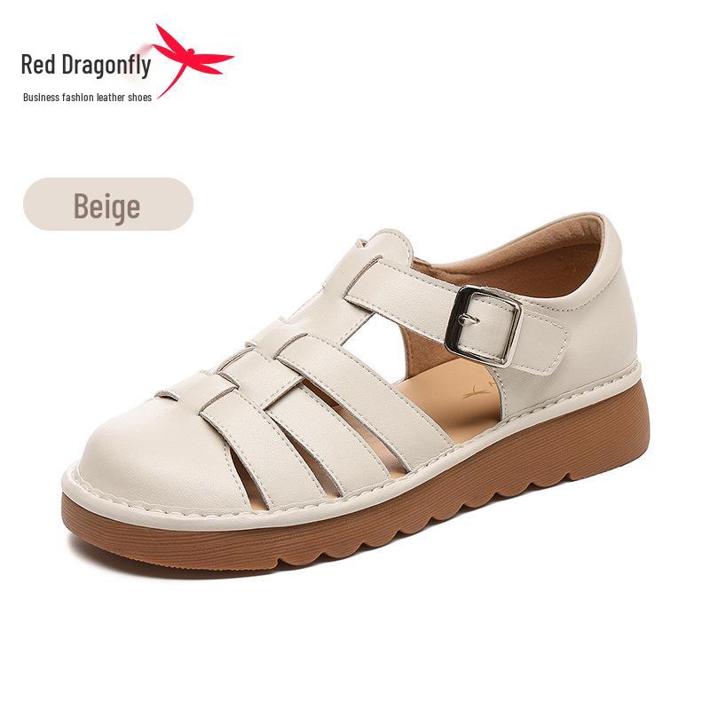 Red Dragonfly Women s Genuine Leather Roman Sandals, Summer Perforated Headscarf Style Shoes, 2025 Collection. 35