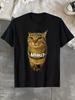 Retro Tiger Stripe T-shirt for Men and Women - Soft Crew Neck T-shirt with Short Sleeves, Tiger Stripe Print and Meow Pattern