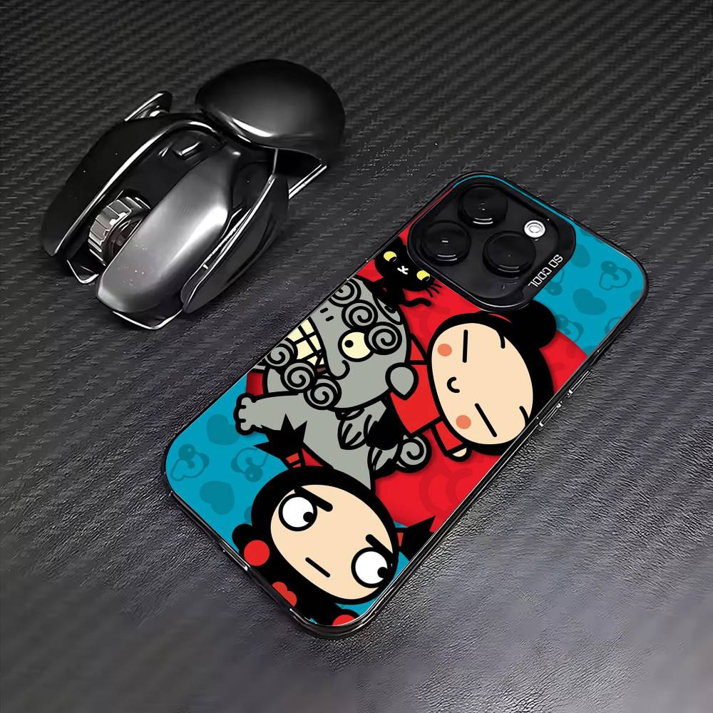 Cute Cartoon Pucca Garu Phone Case For iPhone17,16,15,14,13,12,11 Plus,Pro Max Colored Silver Plated Inside Cover iPhone17