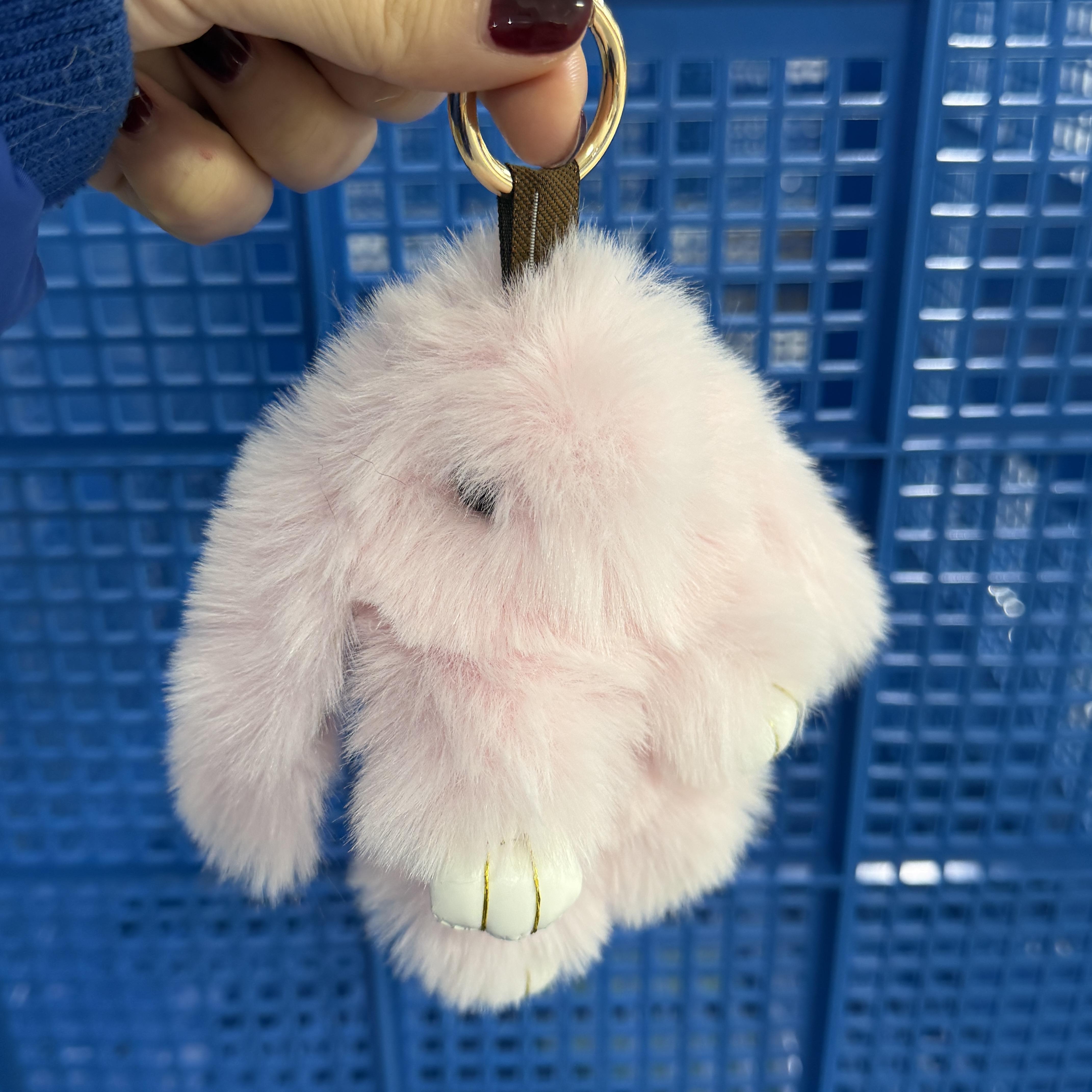 Pompon Pompon en Fourrure de Lapin Moelleux Mignon Décoration d'Accessoires de Sac Bunny Peluche Douce Charme de Sac Cadeau gray