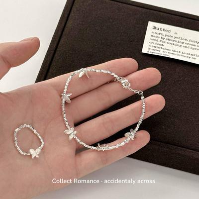 Bracelet Bague Papillon Argent Élégant Style Mori: Bijoux pour femmes uniques, polyvalents et à la mode