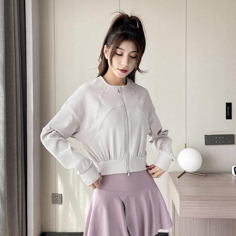 

Женский осенний костюм для йоги с длинным рукавом и двойной молнией Lulu - Свободный крой, утягивающий спортивный топ для бега на открытом воздухе и фитнеса Small