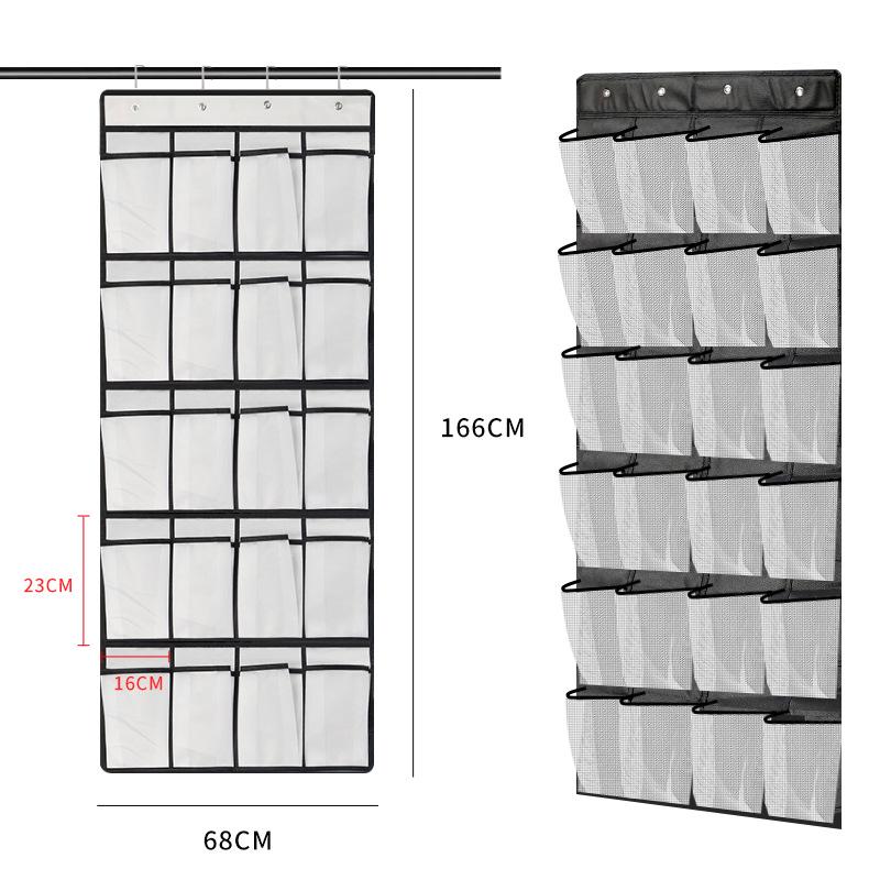 New 24-Compartment Fine Mesh Hanging Shoe Storage Bag with Reinforced Hooks