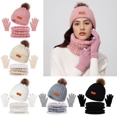 Unisex Winter Hat Scarf Gloves Suit Soft Wool Hat Outdoor Winter Apparel for Men and Women Casual Wear