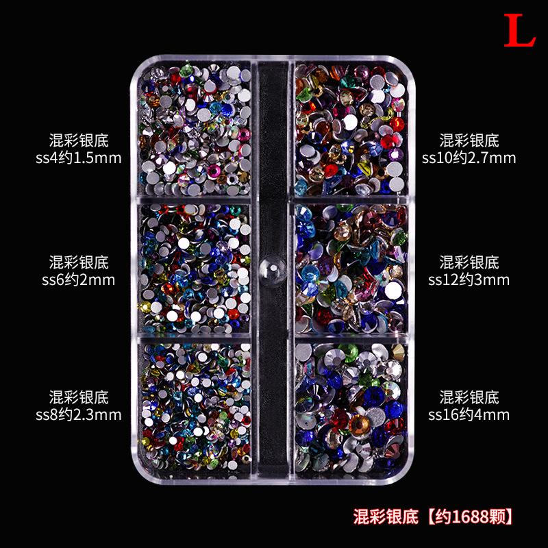 6 Größen Boxed Flat Kit Hybrid Nail Art Dekorationen AB Farbig