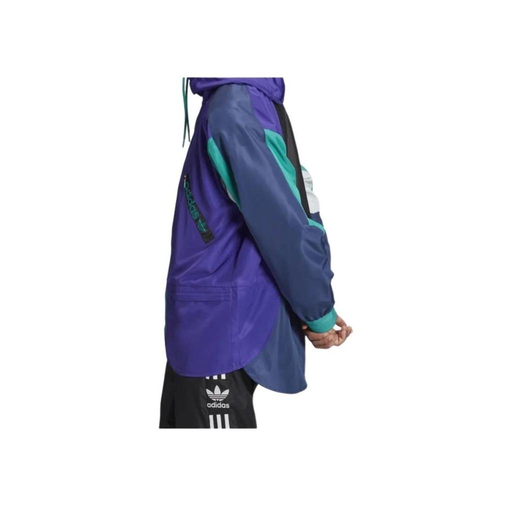 Adidas Originals Trefoil Outdoor Pakkbar Karkaj Patchwork Hettejakke med Glidelås Sportsjakke Herrejakke Blå FM3685