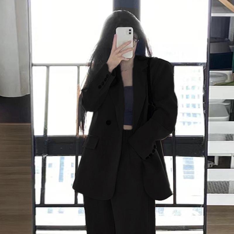 Women's Gray Blazer Jacket and Pants Two-Piece Set for Early Autumn 2025 - Petite Casual Suit