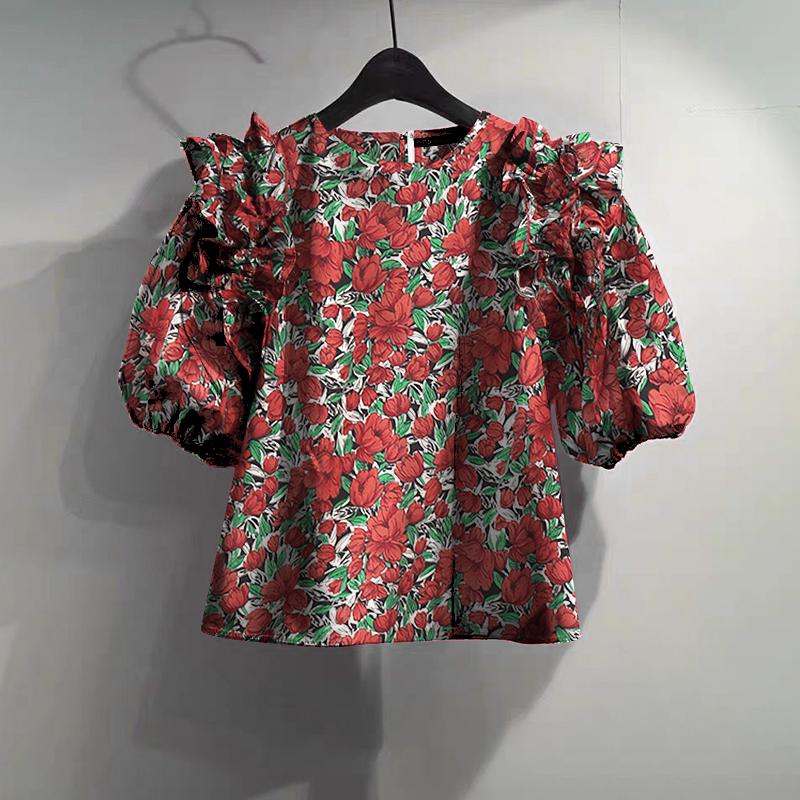 ZANZEA Women Summer Floral Print Casual Round Neck Short Sleeve Blouse