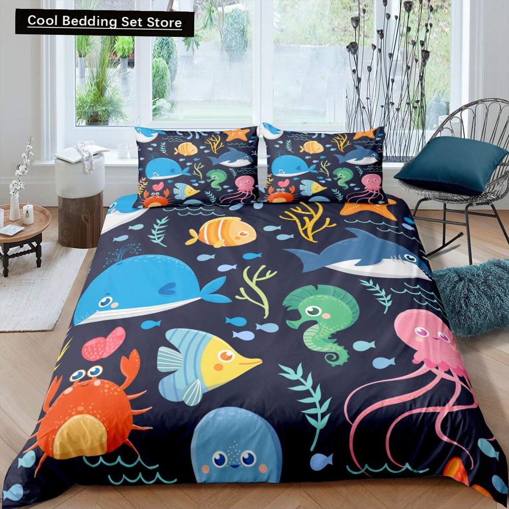 Kid Underwater World Oasis King Queen Duvet Cover Ocean Fish Coral Bedding Set Marine Life Quilt Cover Polyester Comforter Cover