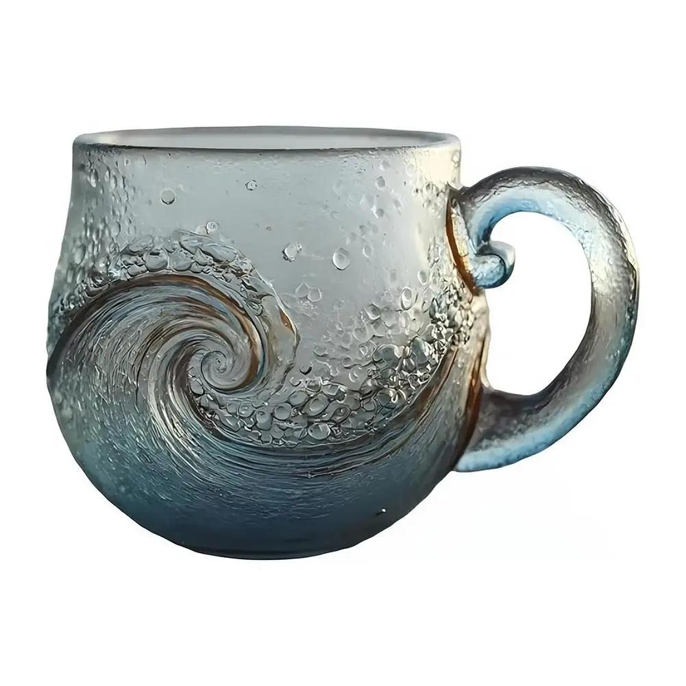 

Ocean Themed Glass Coffee Mug With Sea Wave Design For Beach Bar Workplace Travel Use Unique Handmade Gift Idea 301-400ml