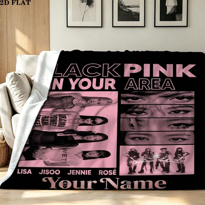 1PC Blackpink Custom Name Patterned Flannel Blanket Suitable For All Seasons for Home Decor Warmth and Comfort Gifts Holiday Present