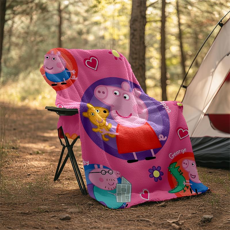 1pc Peppa Pig2 Theme Blanket - Digital Print, Polyester, Cozy for All Seasons, Perfect for Outdoor, Camping, and Travel