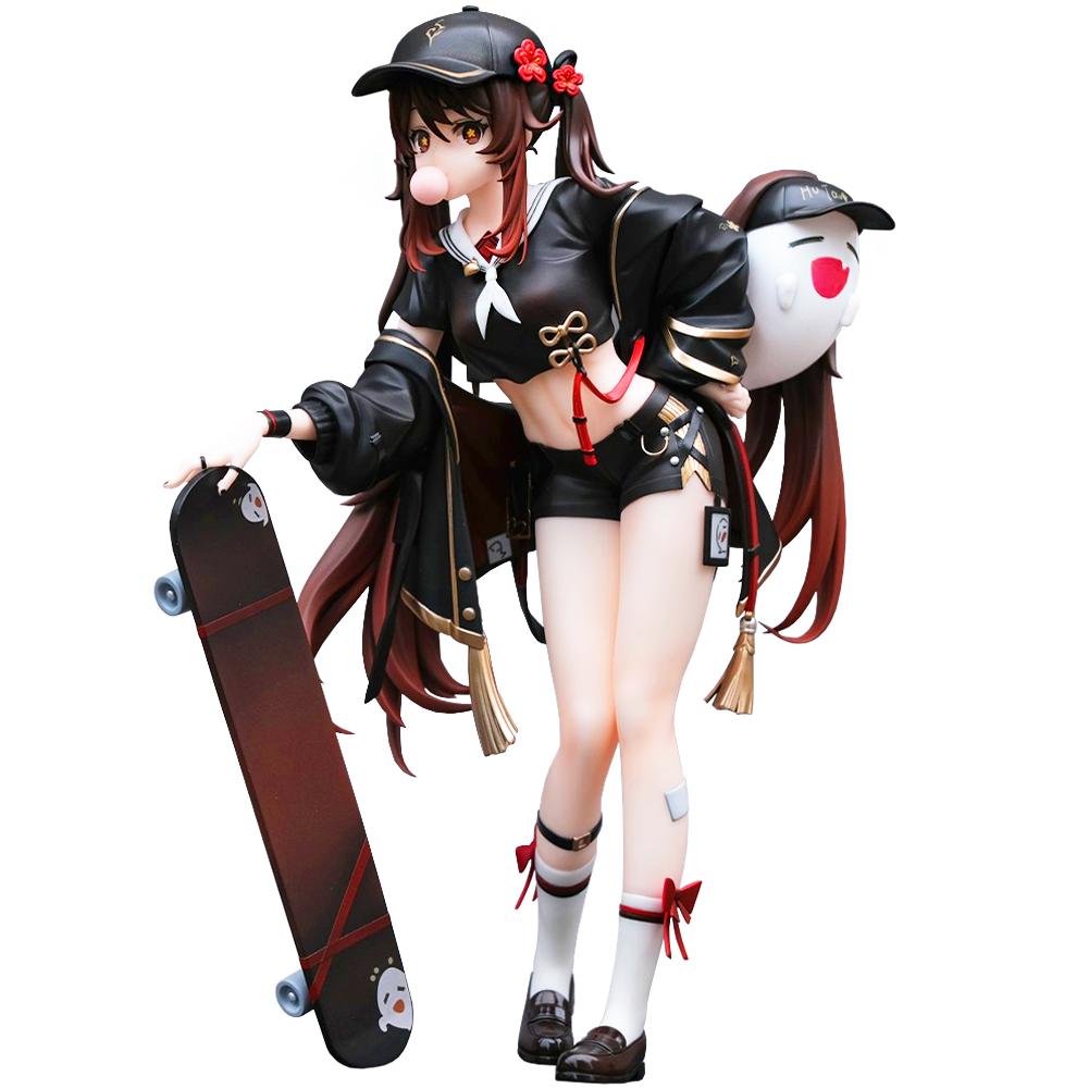 Anime Hu Tao Figure Trendy Style Skateboards Hu Tao Action Figures Beauty Girl PVC Models Hu Tao Figurine Toy Gifts 23CM