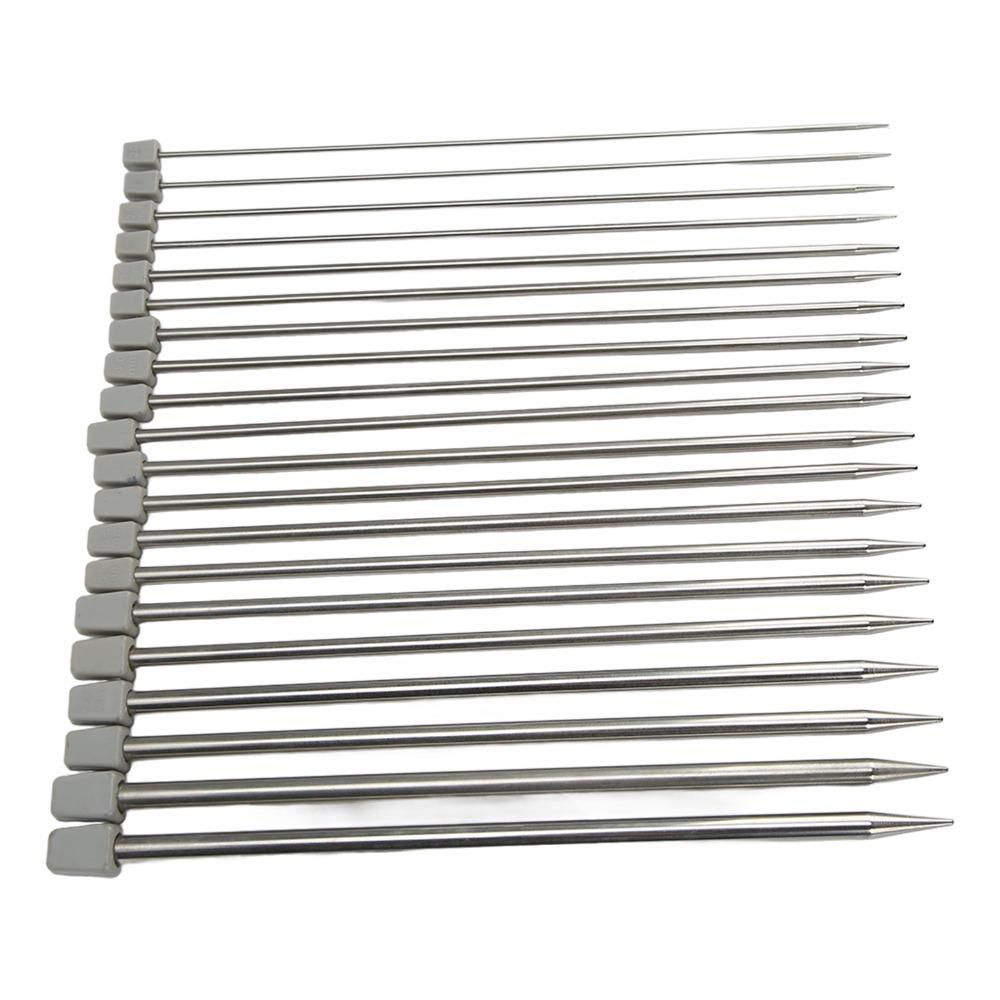 22 Pcs 25cm Length Straight Single Pointed Needles Metal Knitting Needles For Socks Knitting