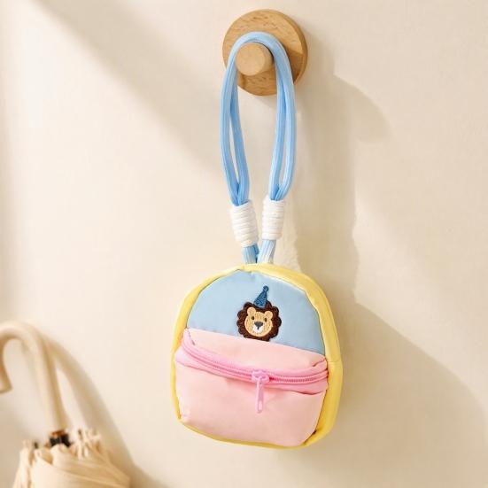 Small Coin Purse for Girls Purse, Macaron Style Mini Backpack Pendant with Lanyard, Lightweight Durable Fabric Pouch Double Zippered Compartments