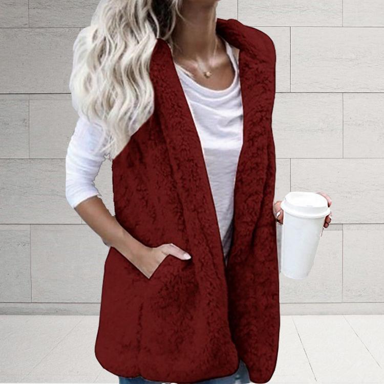 

Cozyoutfit Bilibili Новий жіночий жилет Зимовий теплий худі Верхній одяг Повсякденне пальто Куртка шерпа 3XL вина червоного кольору