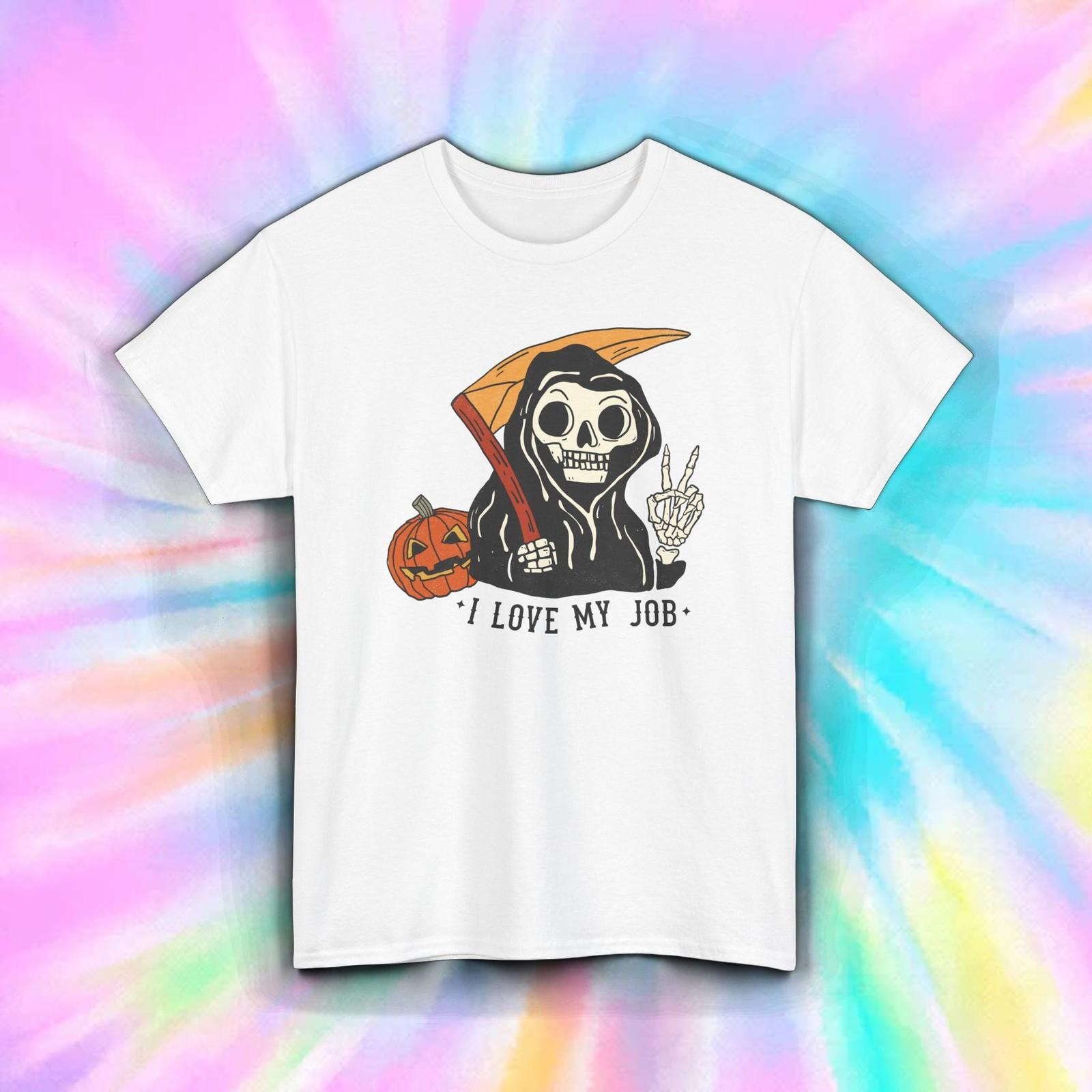 I Love My Job Grim Reaper Shirt | Funny Skeleton Halloween Spooky Pumpkin Tee S разноцветный