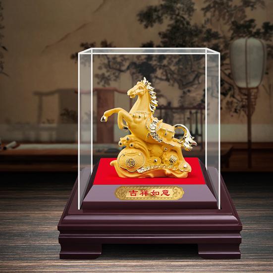 Yousheng Goldenes Pferd Figur Bringt Glück Reichtum Chinesischer Stil Pferdestatue Fengshui Dekoration Heim Büro Schreibtisch Ornament