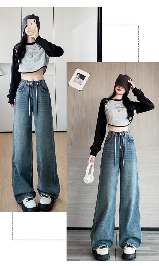 Denim Long Wide Loose Gaucho Elastic Beautiful Large 2XL [JINJUDUO] Jeans, Pants, Women's, Pants, Pants, Fit, 9/10 Length, Trousers, Bottoms, Pants,