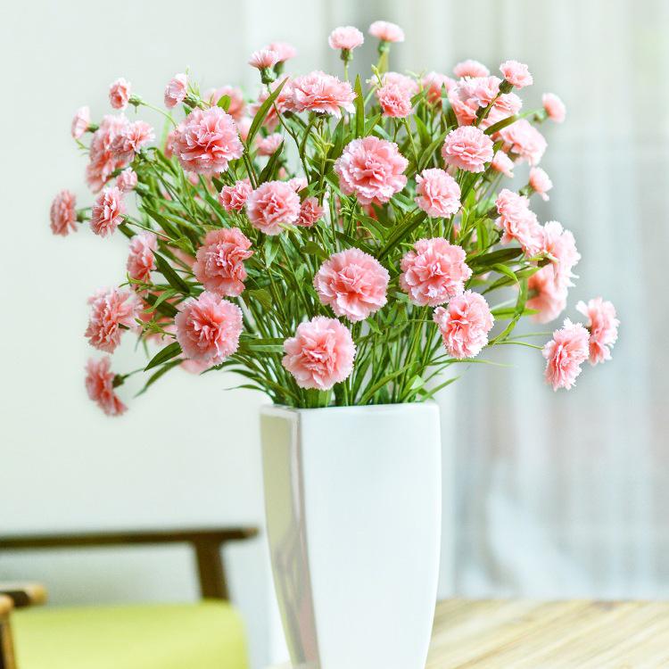 Carnation Silk Flower Bouquet with Vase - Artificial Floral Arrangement for Home Decor