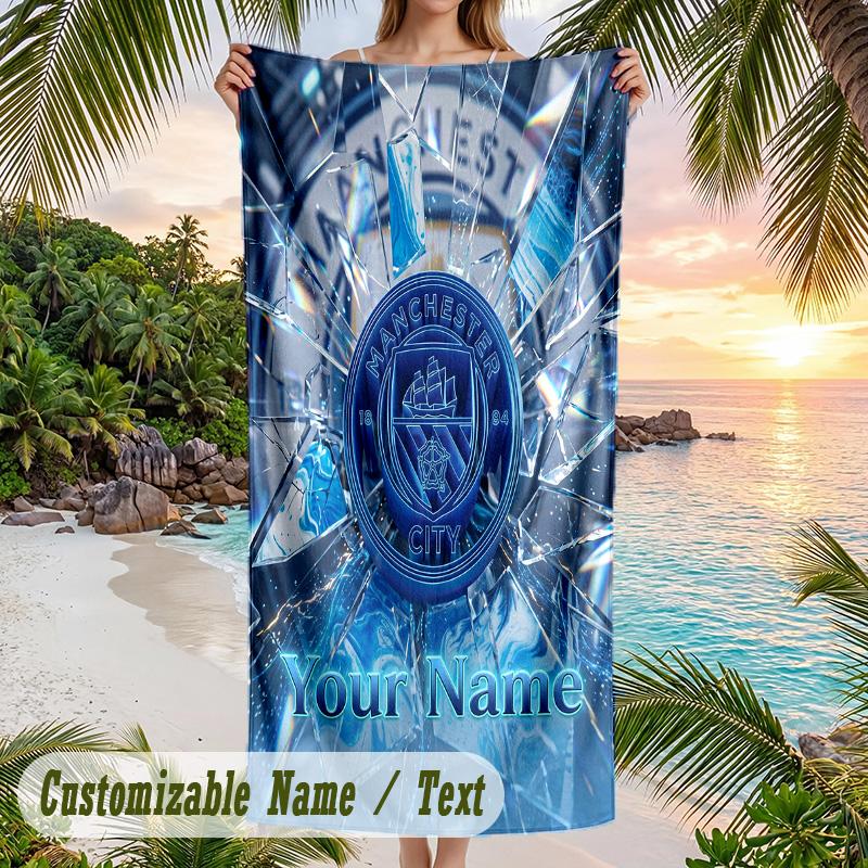 Beach Towel Manchester City Print Custom Name Text Soft Towel for Swimming Pool