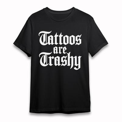 Women's Classic T-Shirt Tattoos Trashy Statement Tee Short Oversize Cotton Black