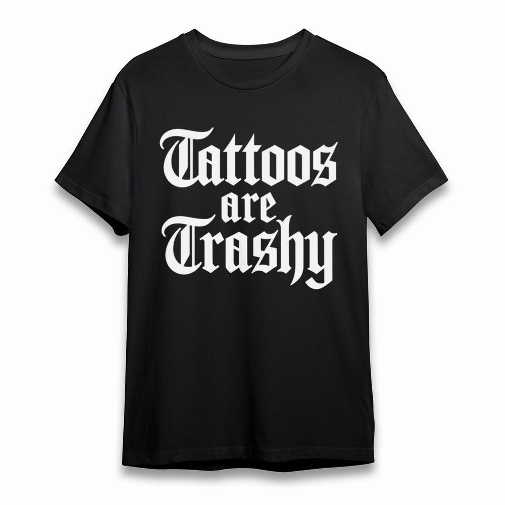 Men's Fashion T-Shirt Tattoos Trashy Statement Tee Short Black Cotton Oversize