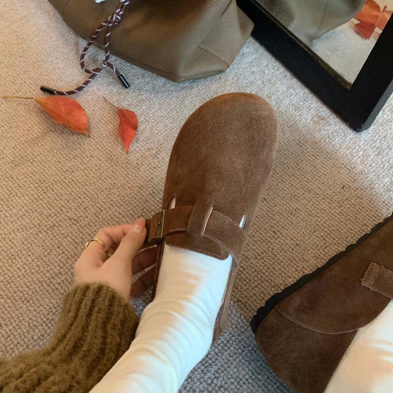 Sheepskin Version~ Genuine Leather One-pedal Can Step On Heel Buckle Straps Single Shoes Lazy Women's Shoes Boken Small Leather Shoes