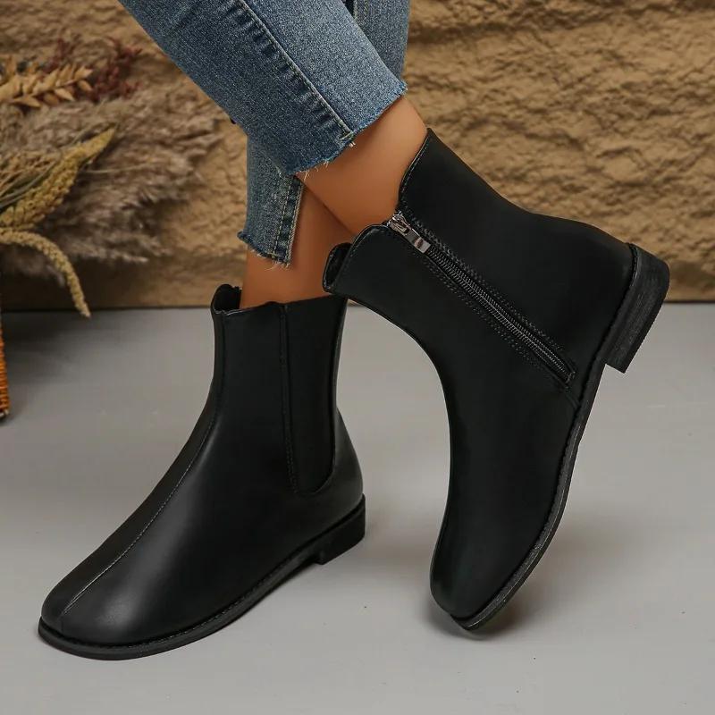 Modern Boots Women Winter Round Toe Ladies Shoes 2024 High Quality Ankle Women's Boots Fashion Side Zipper Solid Shoes for Women