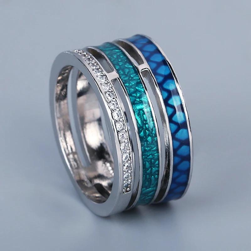 Creative Rings for Women Three-layer Blue Zircon Geometric Ring Handmade Enamel Women s  Engagement Rings for Women 10