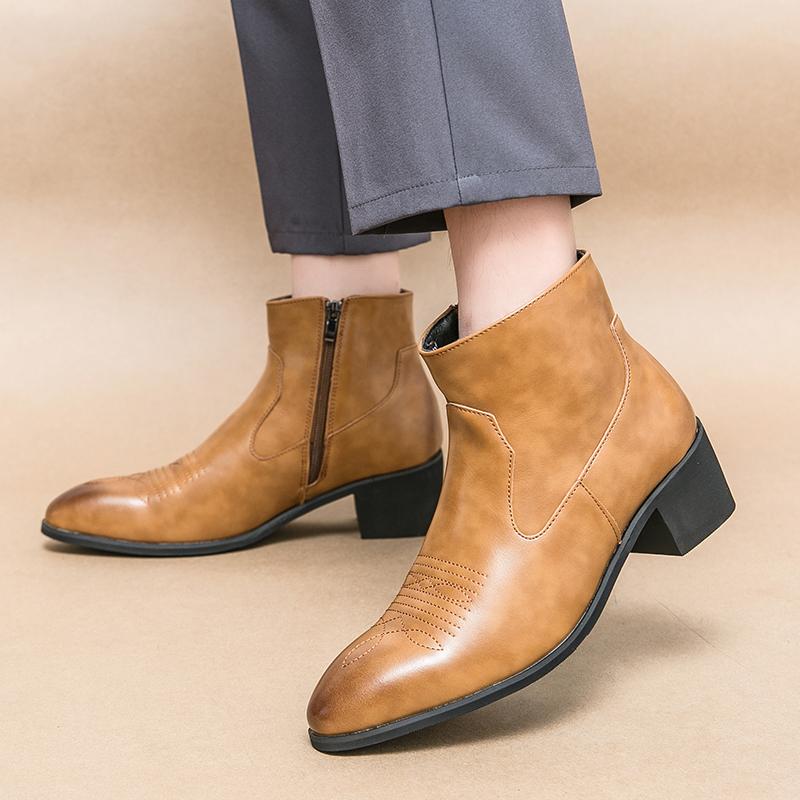 Trendy Men's Thick Soled Boots Luxury Men's Minimalist and Versatile Styles Leisure Business Leather Shoes Party Men's Boots