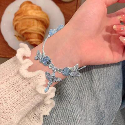 1/2Pcs Women Bracelet Burst Texture Fairy-Like Feeling Stacked Chinese Aesthetics Bracelet with Butterfly Pendant