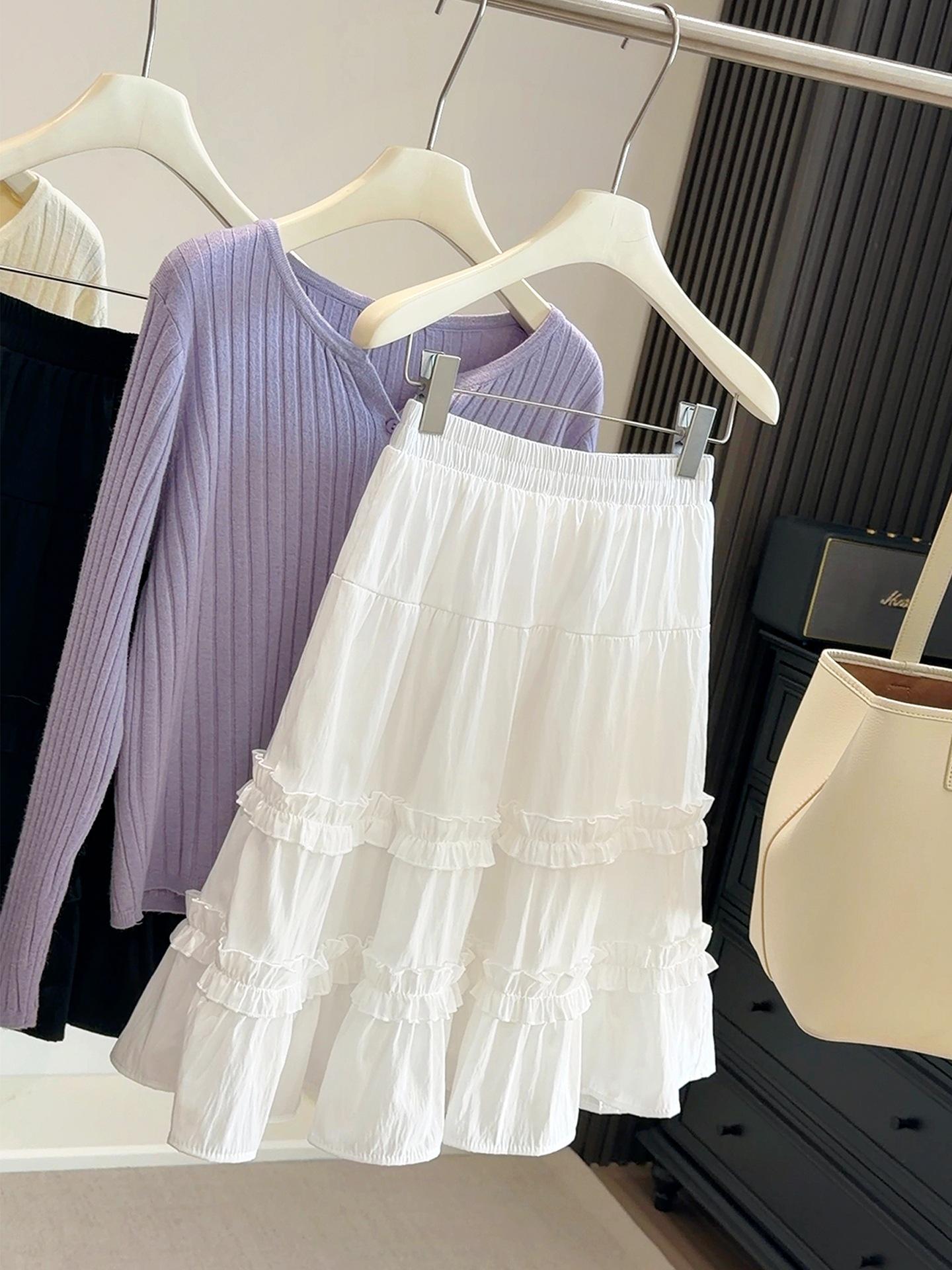 Gentle White Wood Trim A-line Patchwork Midi Skirt - Women s Petite High Waist Summer Style One Size белый