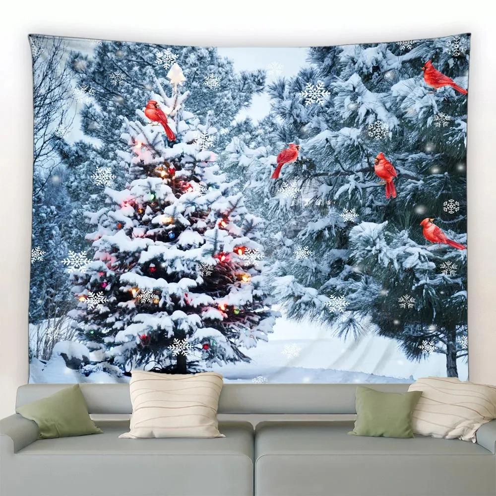 Cartoon Santa Claus Pattern Tapestry Home Bedroom Living Room Wall Decoration Christmas Theme Tapestry