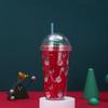 Water bottle double layer thickened straw plastic cup micro landscape Christmas gift cup cute festive red water cup