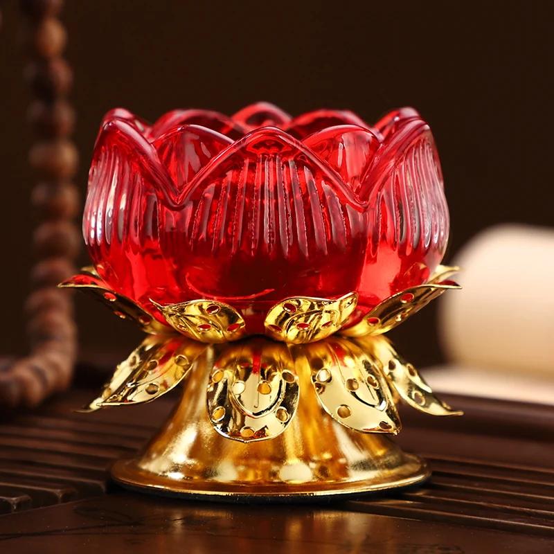 1pc Water Glazed Lotus Flower Metal Candlestick Household Sacrificial Supplies Buddhist Temple Supplies Pray for Auspiciousness