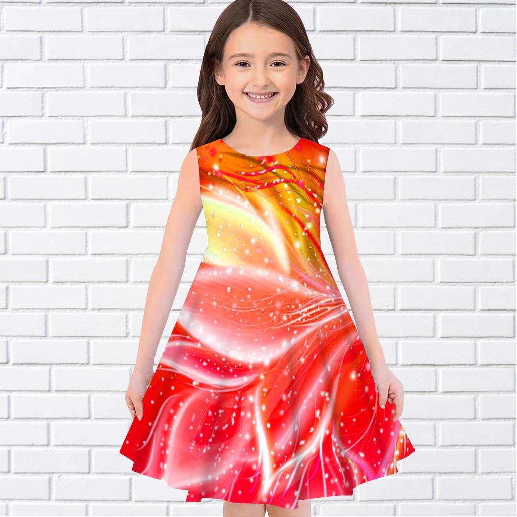 Girls 3D Curved Stripes Dresses Kids Girl Party Sleeveless Princess Dress Tank for Girl Over Four Years