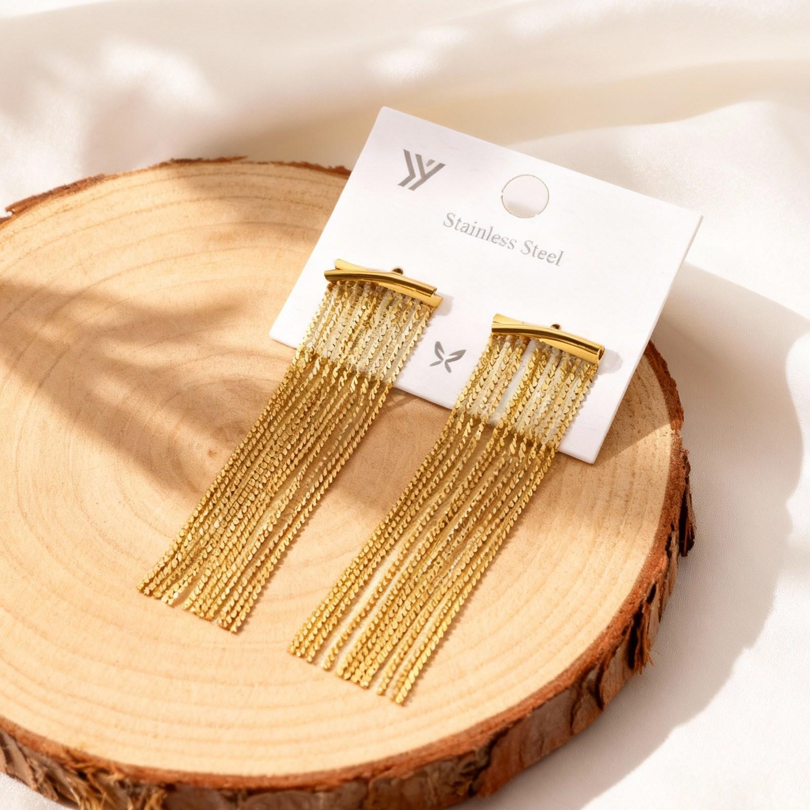 

Stainless Steel Tassel Earrings for Women,Fashion Statement Long Earring,Female Wedding Ear Clip Daily Jewelry Gifts