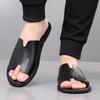 Herren Schwarz Leder Hausschuhe Handgemacht Einfache Flache Schuhe Sommer Orange Römische Sandalen Offene Zehen Strand Schuhe Übergröße