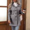 Cross2025 Autumn/Winter Elegant Plus Size Mid-Length Woolen Coat with Lapel and Button Design