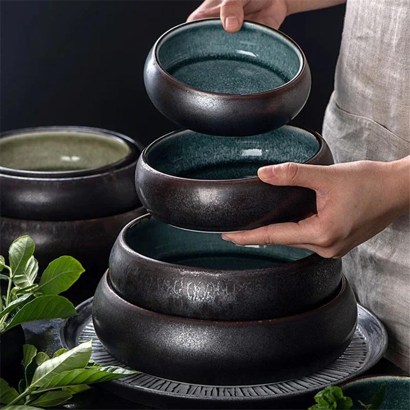 Kreativní japonská keramická miska na rýži nudle sashimi salát dezert retro umělecké nádobí salát ramen dřevo sklo polévková miska